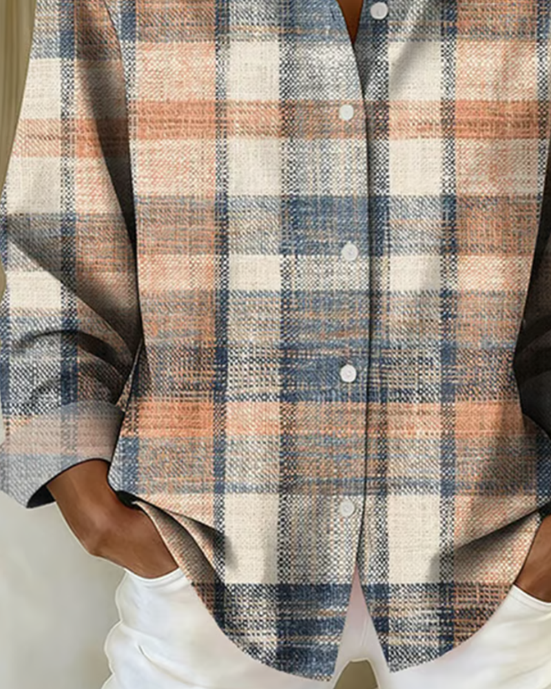 Button-Down Shirt in Vintage Style with Check Pattern