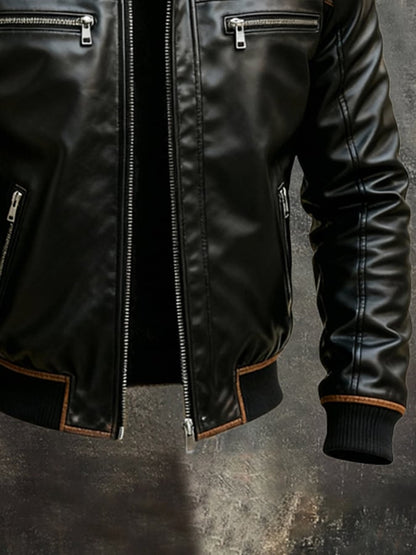 Men's Retro-Style Outdoor Jacket Made of Soft, Plush-Lined Leather