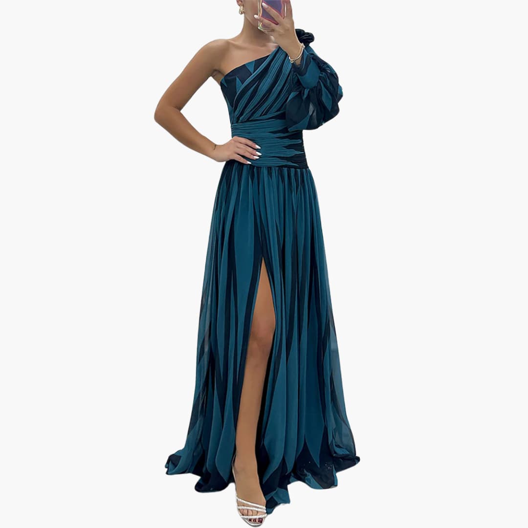 Carla – Elegant One-Shoulder Maxi Dress with Stripes