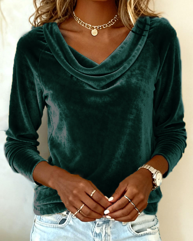 Draped Collar Loose Top