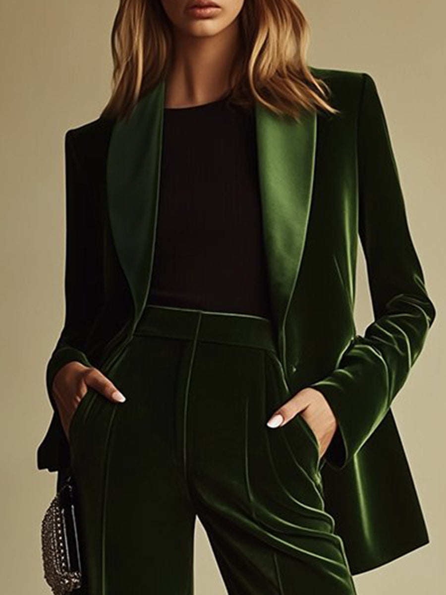 Women’s Green Velvet Suit Set