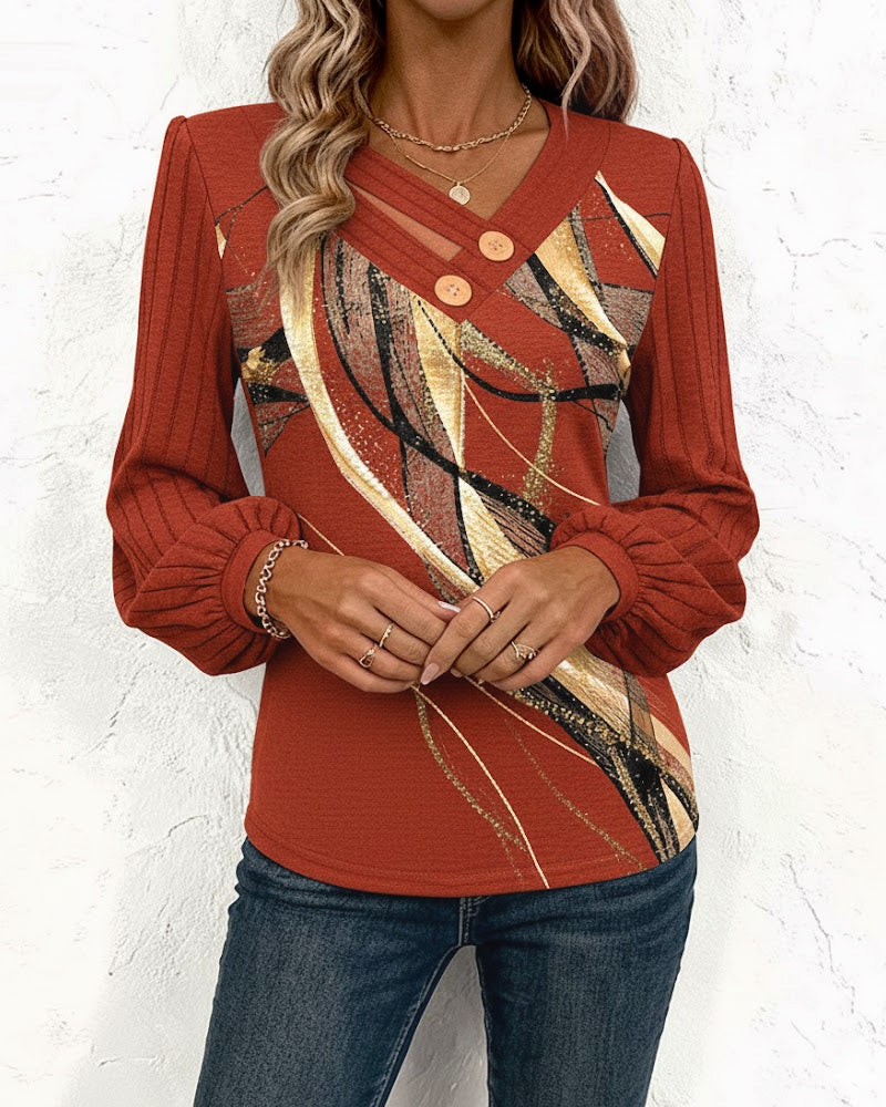Top with Striped Print Lantern Sleeve