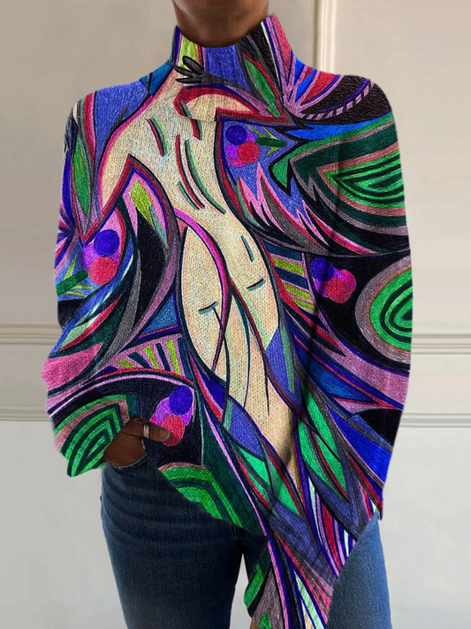 Marilyn | Retro abstract nude print turtleneck sweater