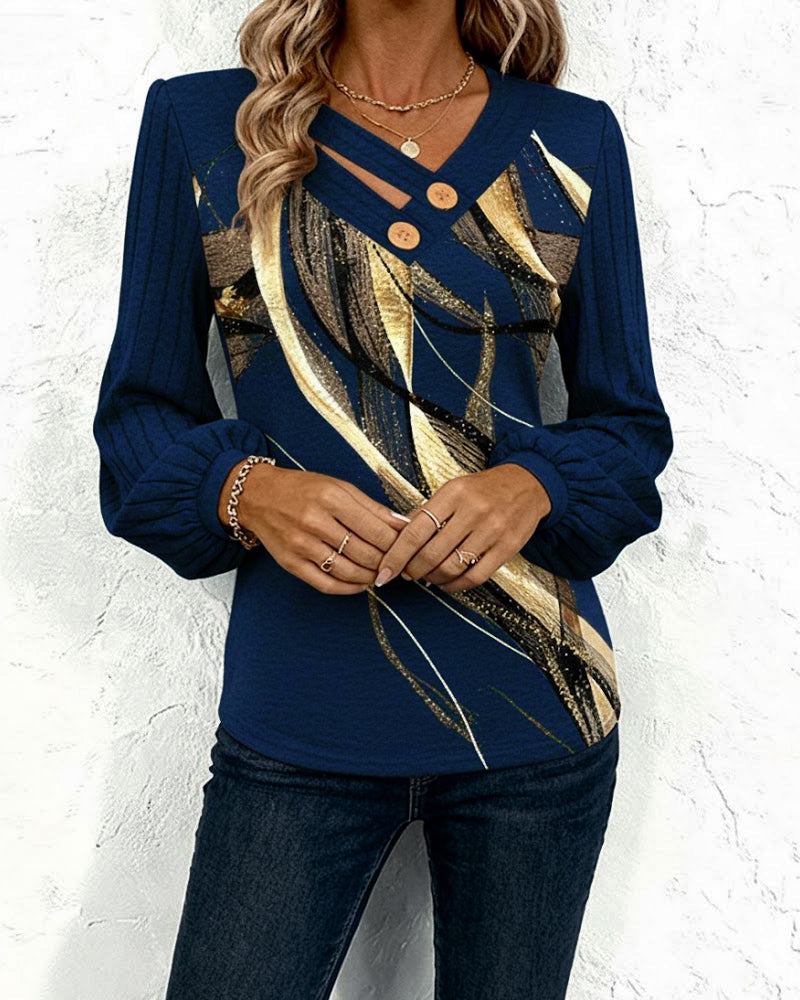 Top with Striped Print Lantern Sleeve
