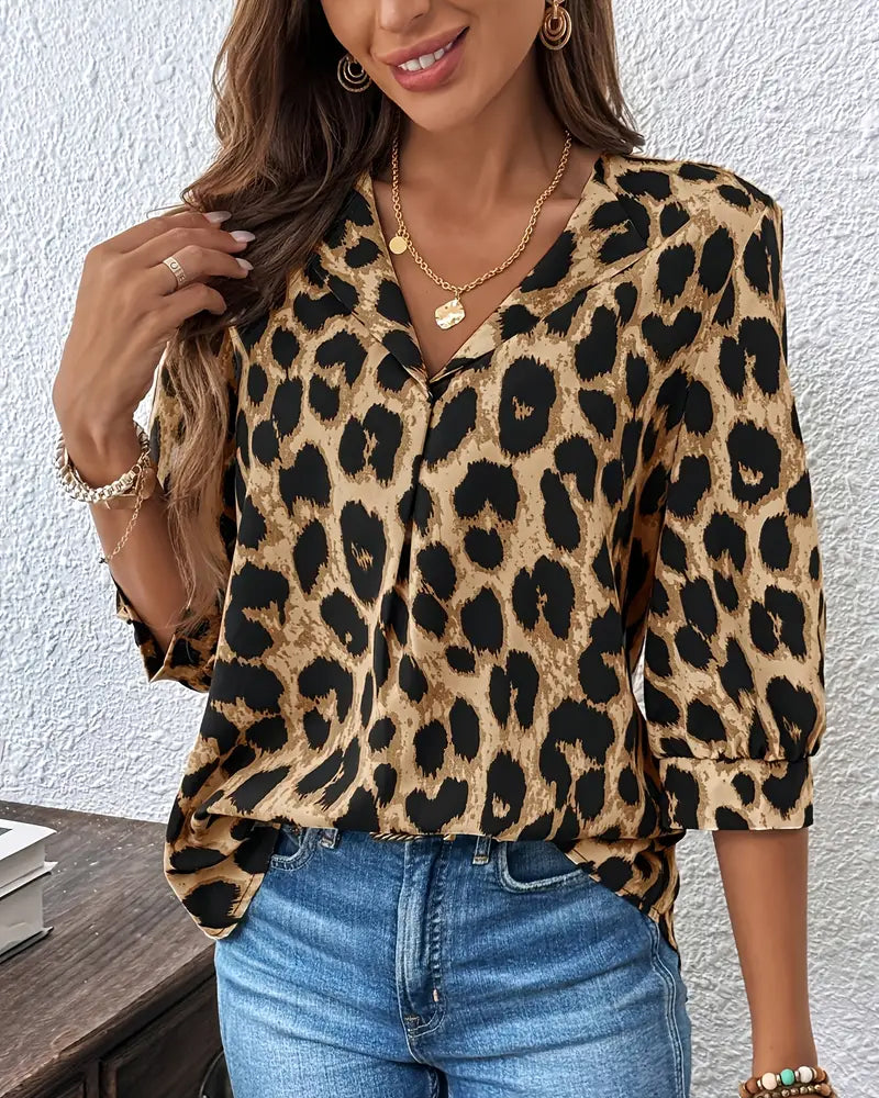 Leopard Print Lapel Blouse