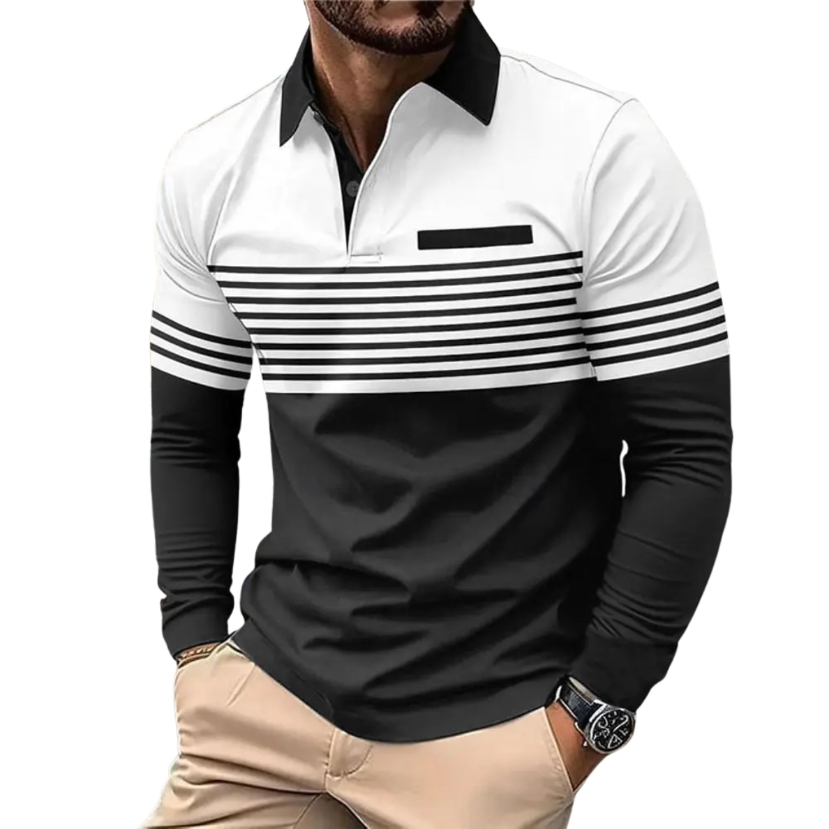 MALO | LUXURY STRIPED LONG SLEEVE POLO FOR MEN