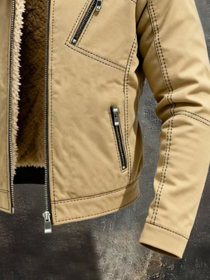 Men's Retro Outdoor Jacket with Warm Wool Lining