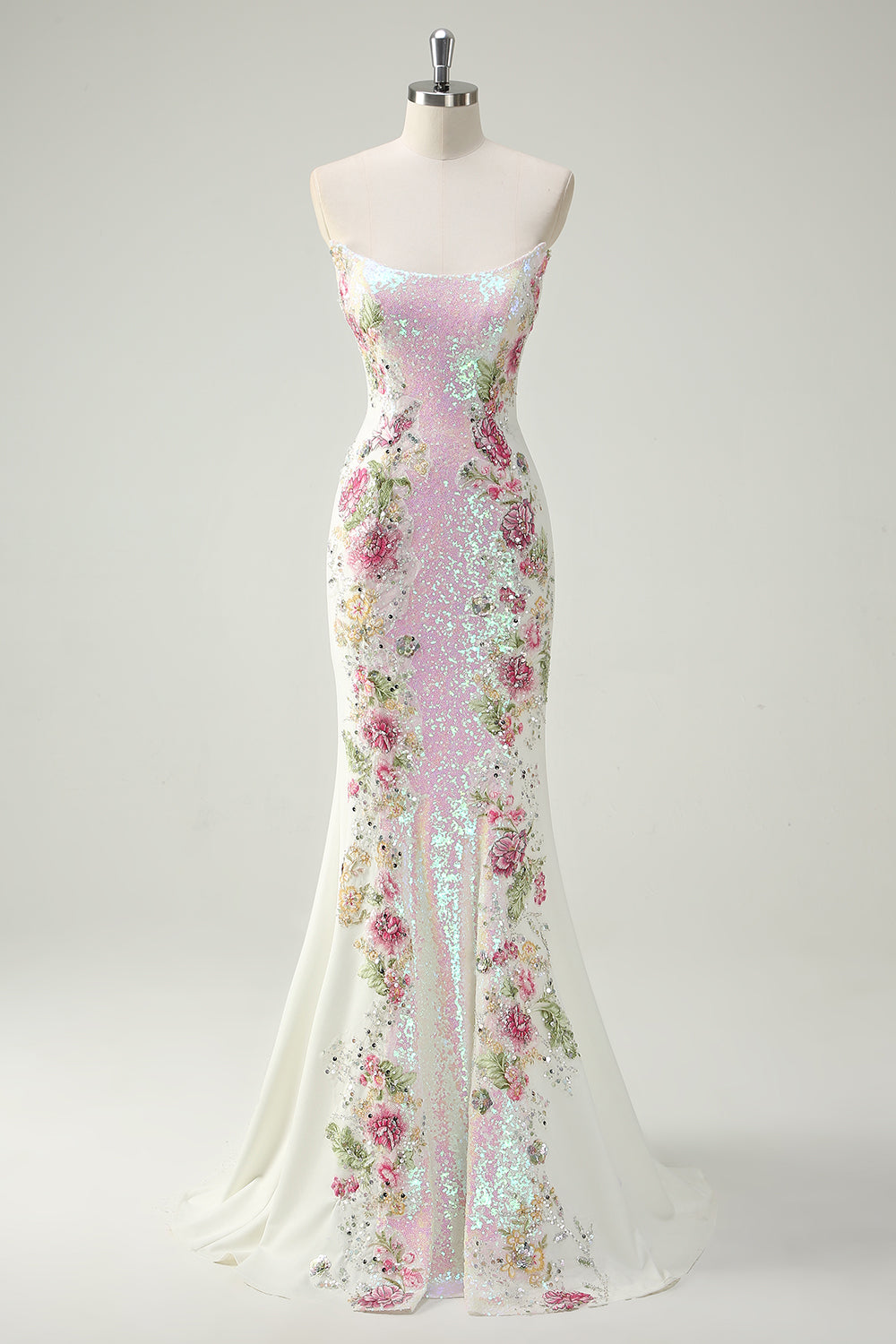 Strapless Floral Mermaid Prom Dress