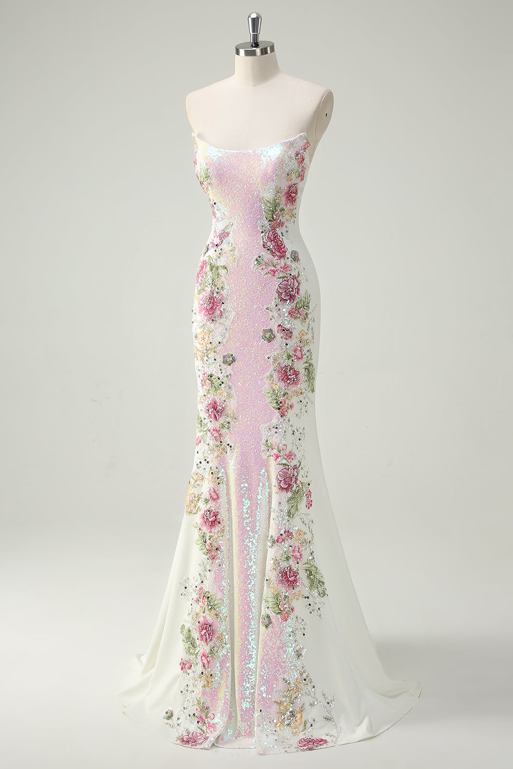 Strapless Floral Mermaid Prom Dress
