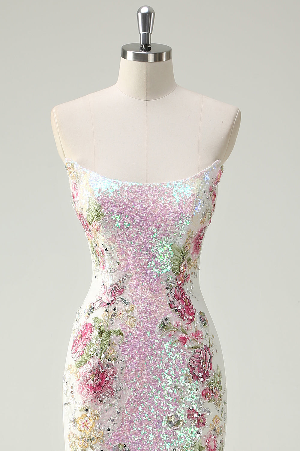 Strapless Floral Mermaid Prom Dress