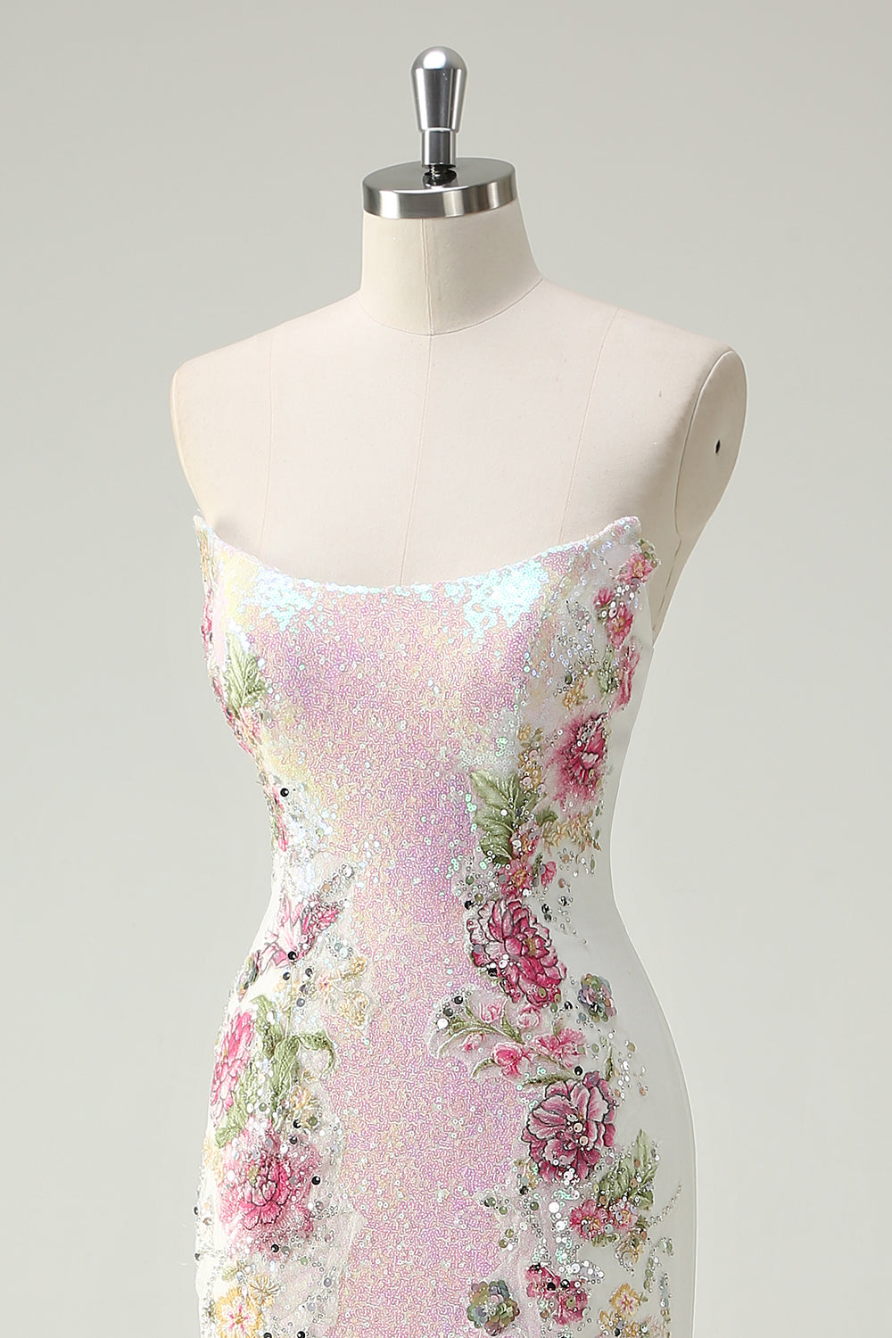 Strapless Floral Mermaid Prom Dress