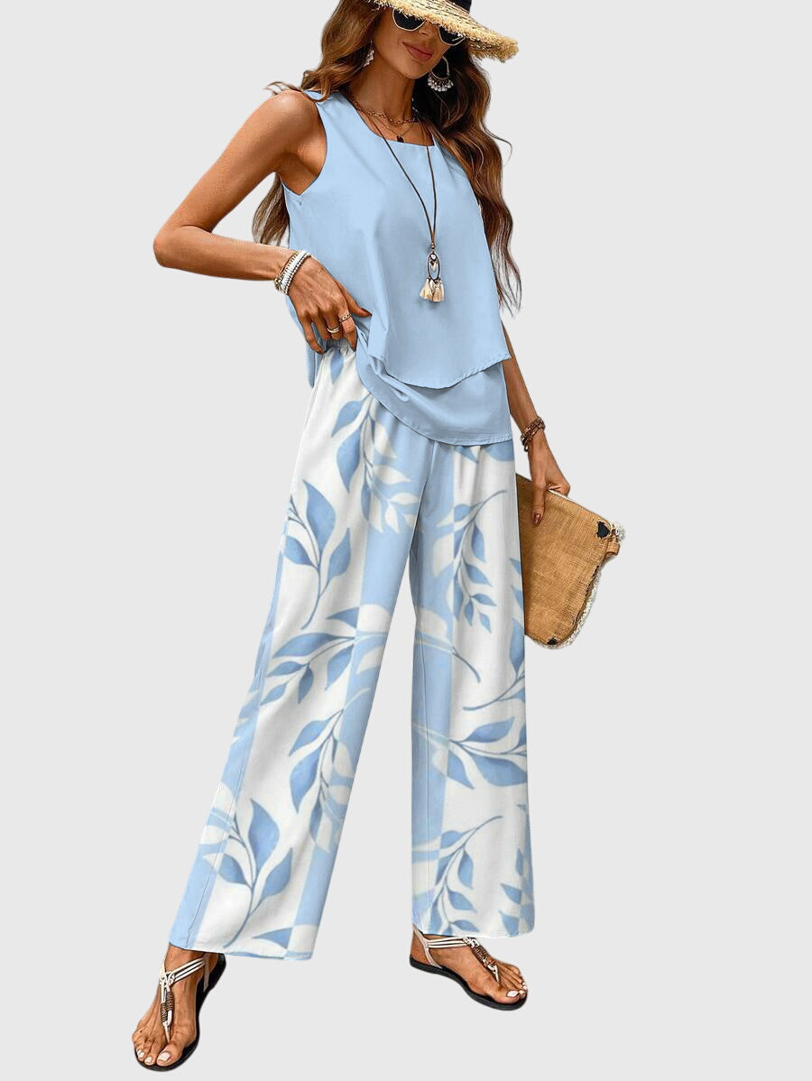 Blue Plant Print Two Piece Set