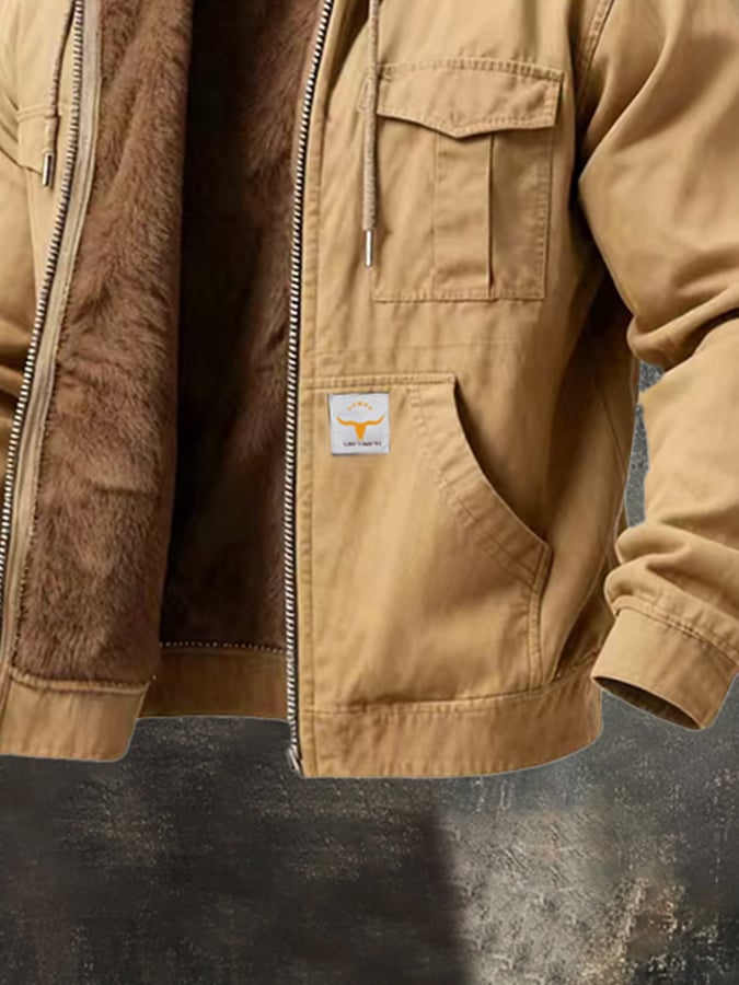 Men's Retro Outdoor Jacket with Warm Wool Lining