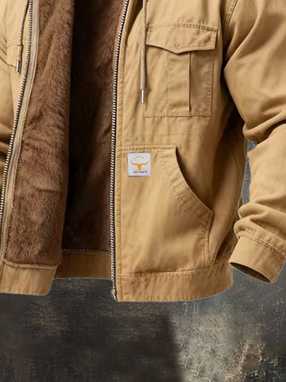 Men's Retro Outdoor Jacket with Warm Wool Lining
