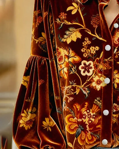 Printed Blouse with Lantern Sleeves