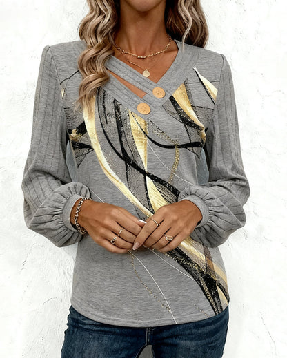 Top with Striped Print Lantern Sleeve