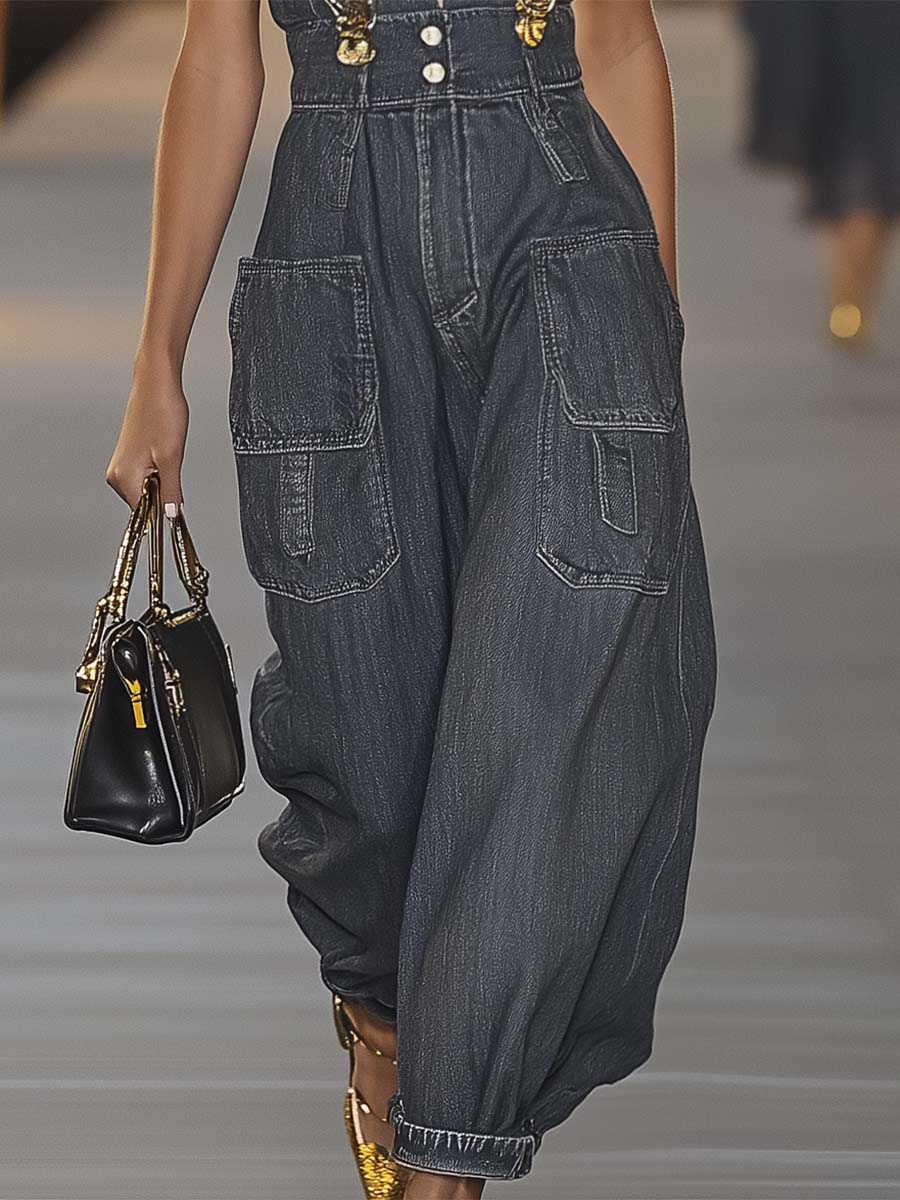 V-Neck Denim Jumpsuit