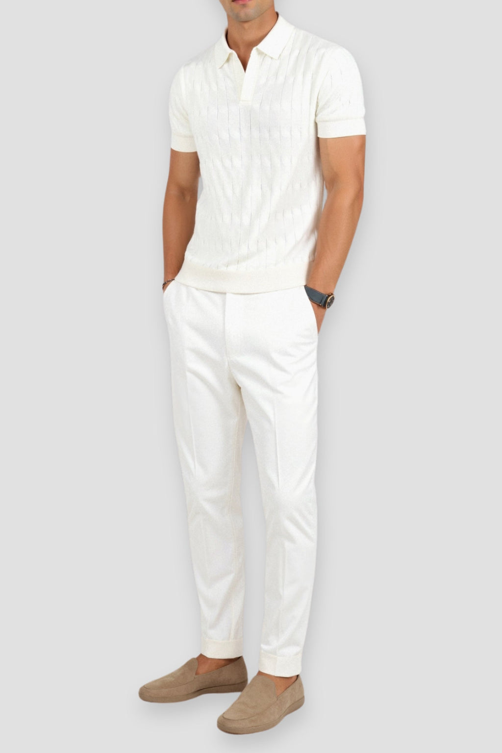 Premium V-Neck Cable Knit Polo