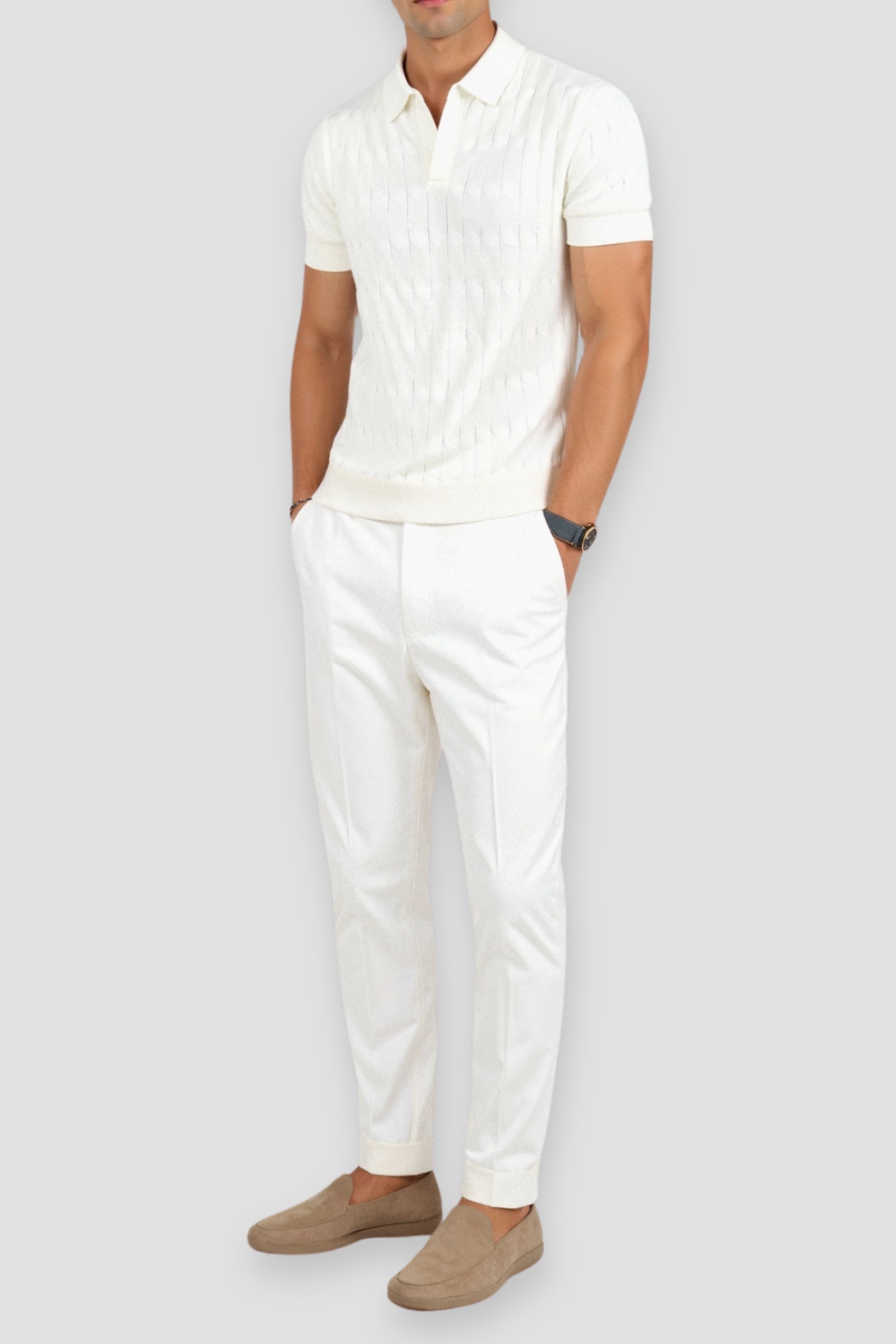 Premium V-Neck Cable Knit Polo