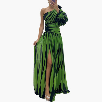 Carla – Elegant One-Shoulder Maxi Dress with Stripes