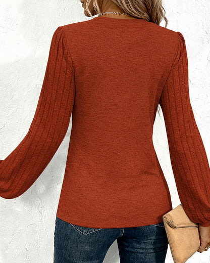 Top with Striped Print Lantern Sleeve