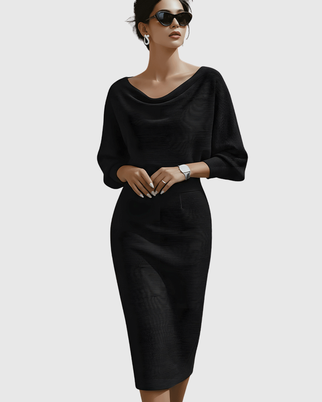 Draped Batwing Midi Dress