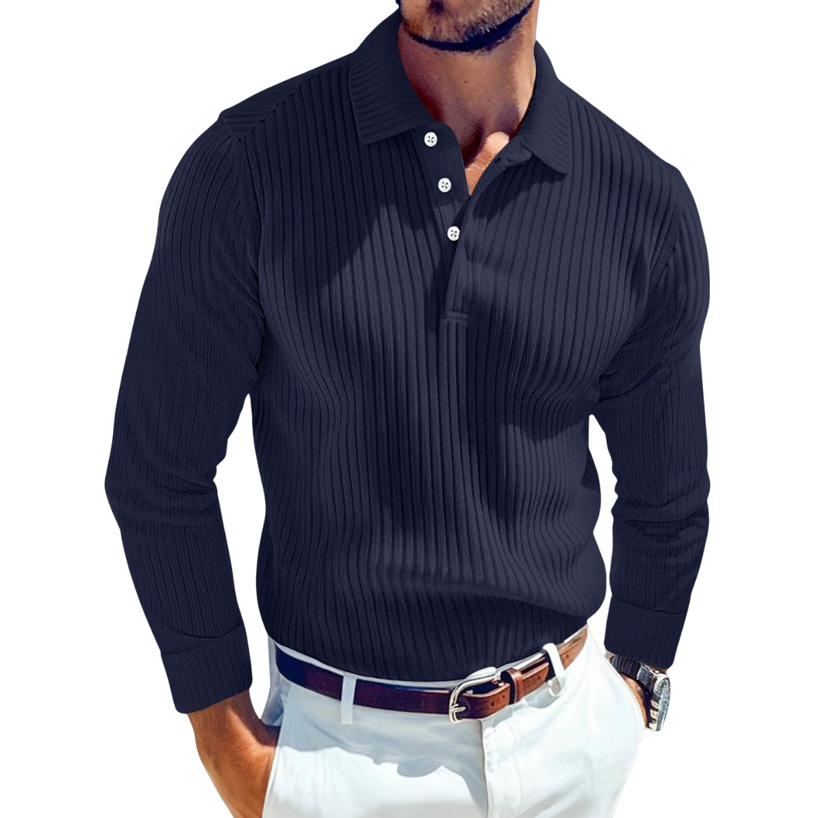 ADRIEN | LUXURY KNITTED RETRO POLO WITH RIBBED STRUCTURE