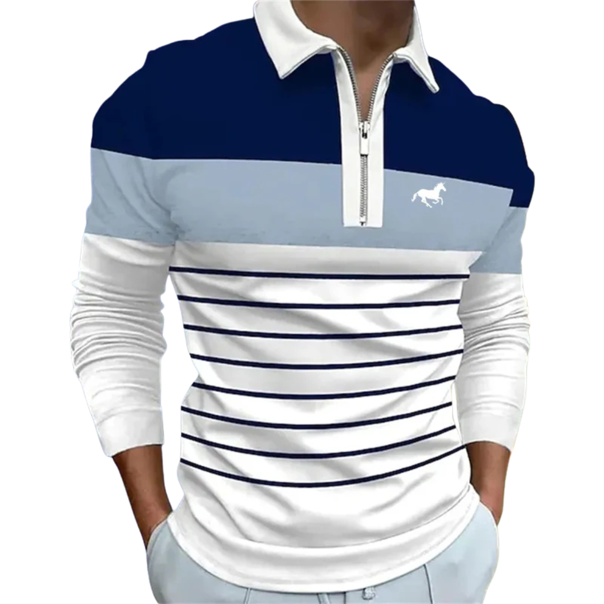 MARCEL | LUXE STRIPED ZIP POLO FOR MEN
