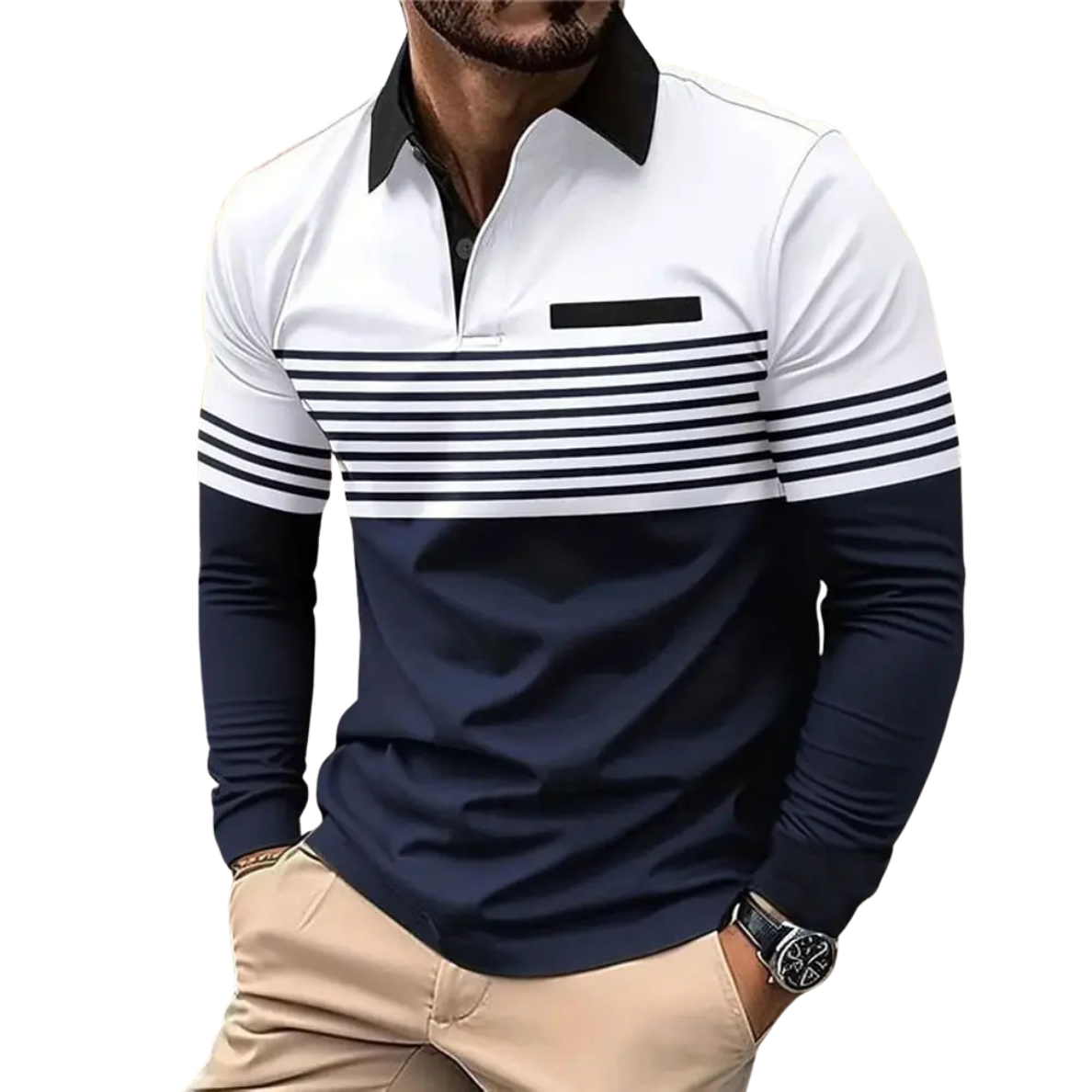 MALO | LUXURY STRIPED LONG SLEEVE POLO FOR MEN