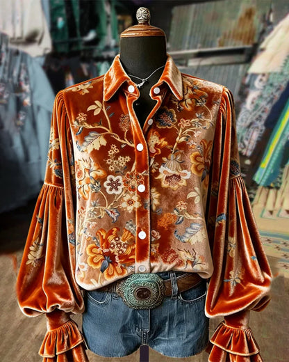 Printed Blouse with Lantern Sleeves