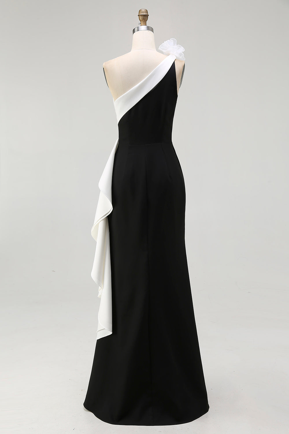 One Shoulder 3D Flower Black Tie Dress