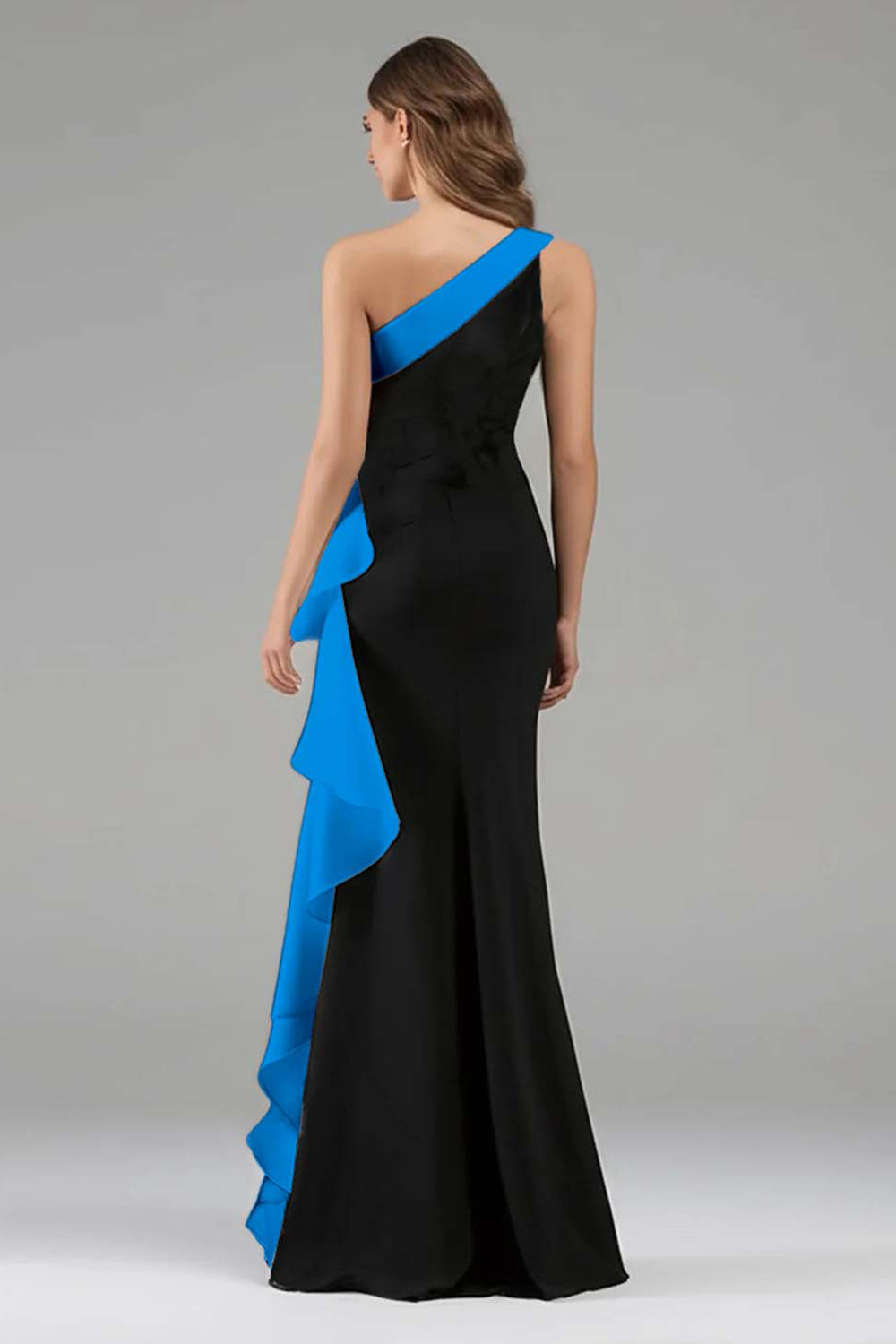One Shoulder 3D Flower Black Tie Dress