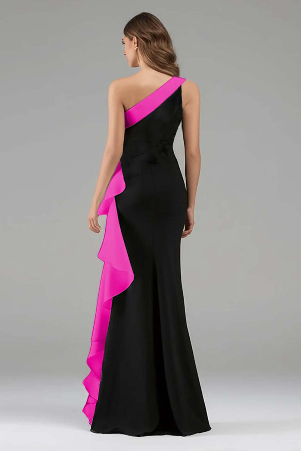 One Shoulder 3D Flower Black Tie Dress