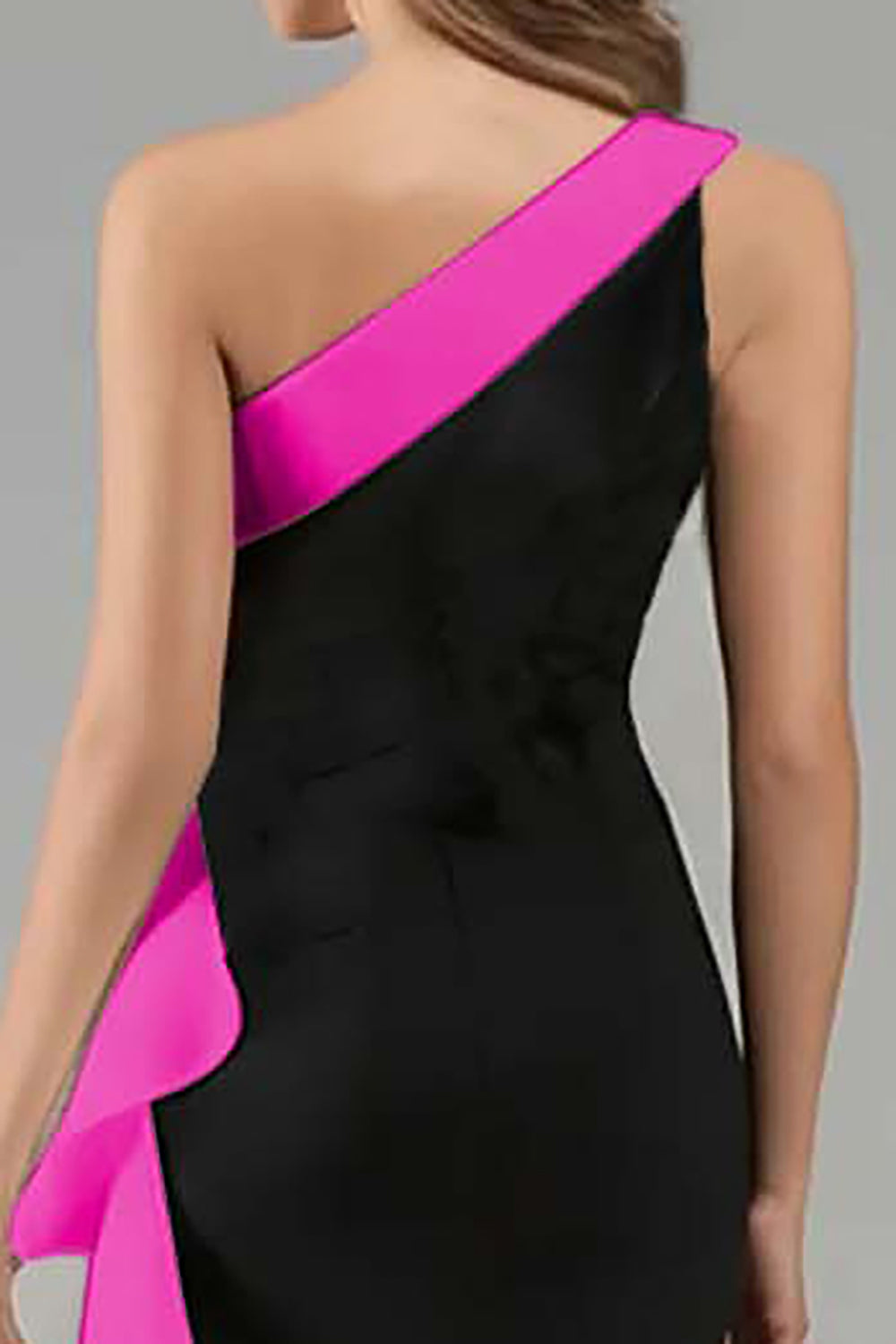 One Shoulder 3D Flower Black Tie Dress