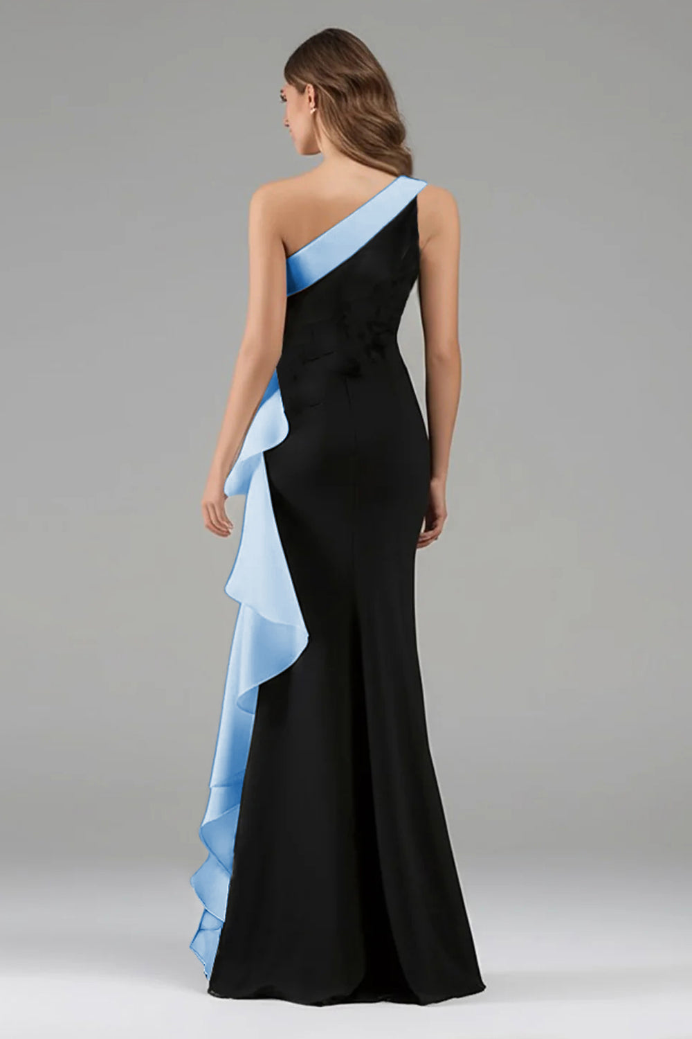 One Shoulder 3D Flower Black Tie Dress