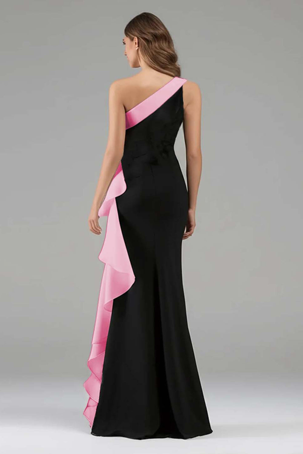 One Shoulder 3D Flower Black Tie Dress