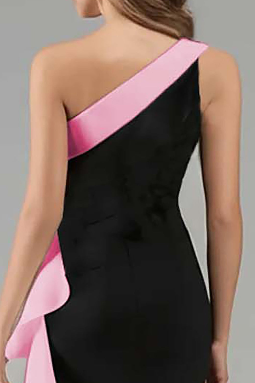 One Shoulder 3D Flower Black Tie Dress