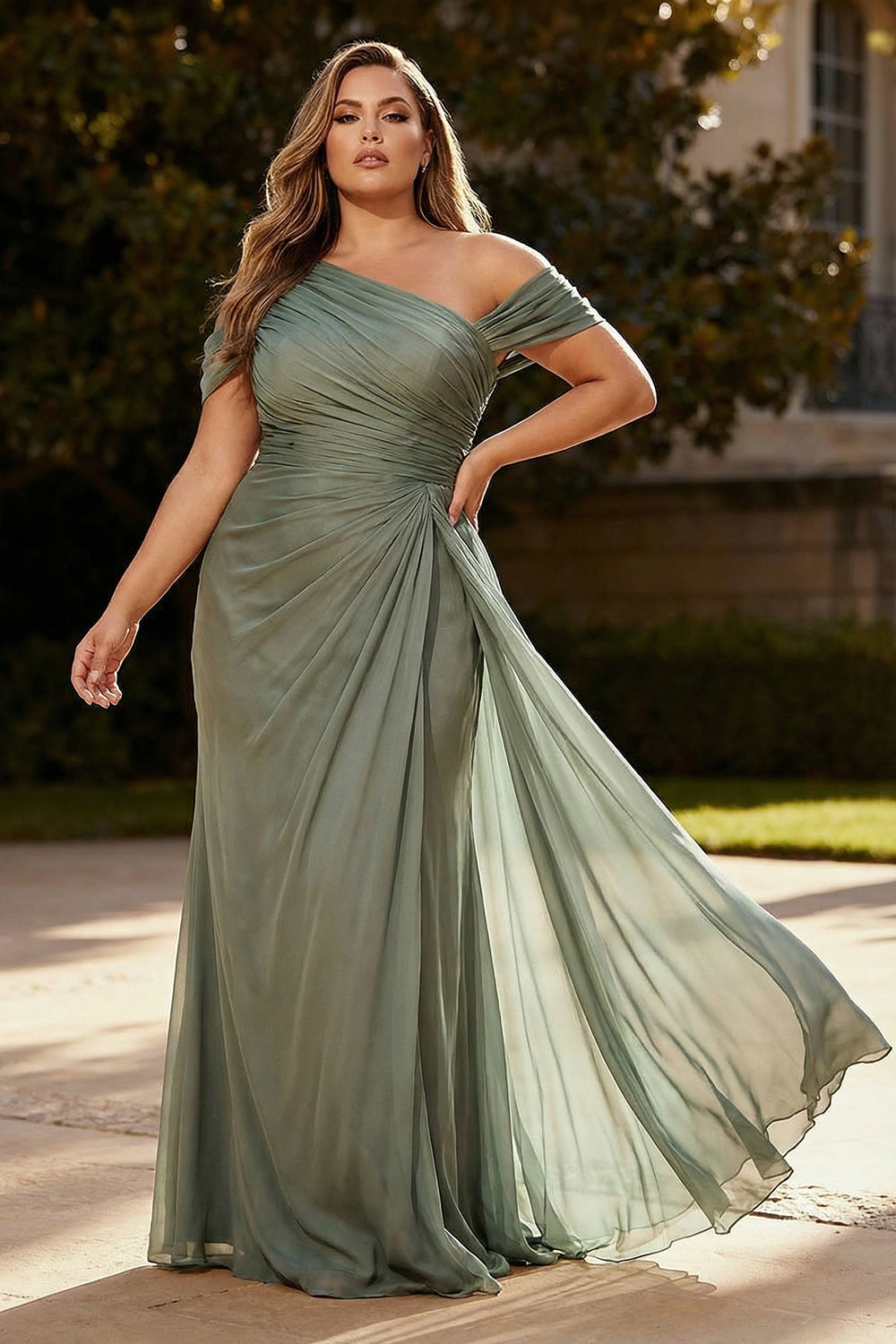 One Shoulder Chiffon Formal Dress