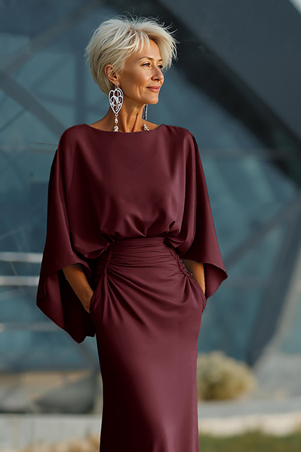 Boat Neck Mother of the Bride Dress