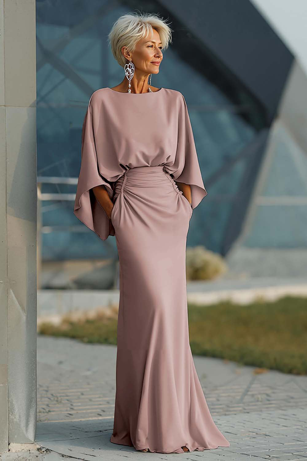 Boat Neck Mother of the Bride Dress