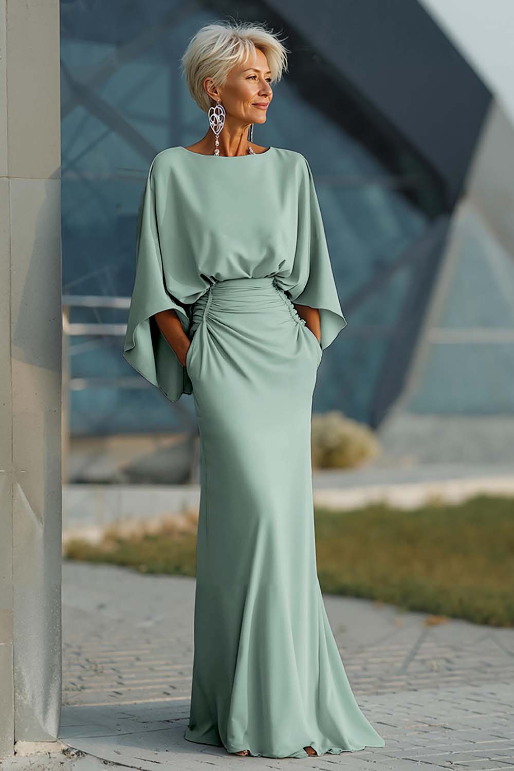 Boat Neck Mother of the Bride Dress