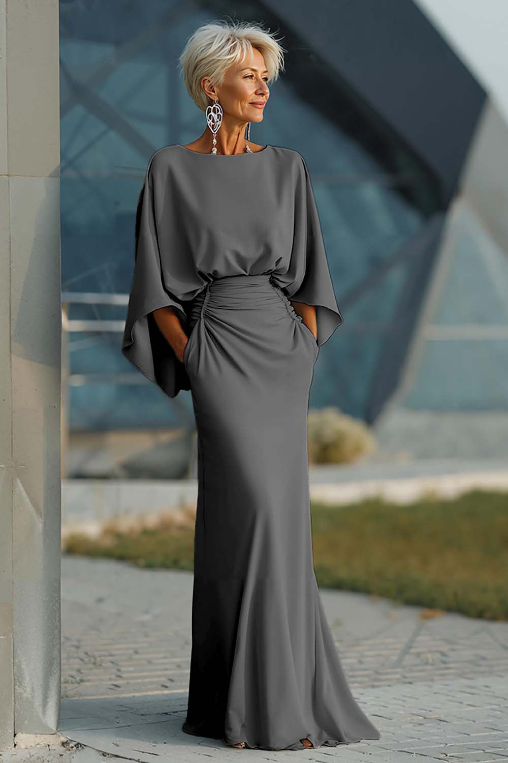 Boat Neck Mother of the Bride Dress