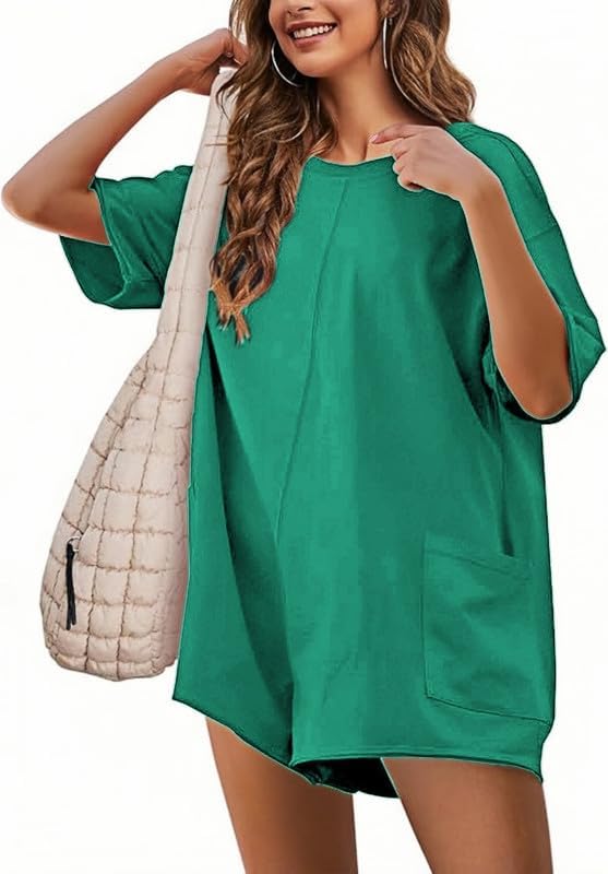 Women Summer Short Sleeve Jumpsuit with Back and V Neck Jumpsuit Sexy Jumpsuit Loose Jumpsuit Short Jumpsuit Wide Leg One Piece Jumpsuit Casual Beach Dress with Pockets