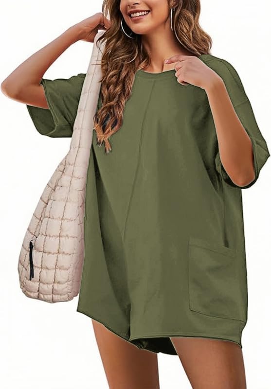 Women Summer Short Sleeve Jumpsuit with Back and V Neck Jumpsuit Sexy Jumpsuit Loose Jumpsuit Short Jumpsuit Wide Leg One Piece Jumpsuit Casual Beach Dress with Pockets