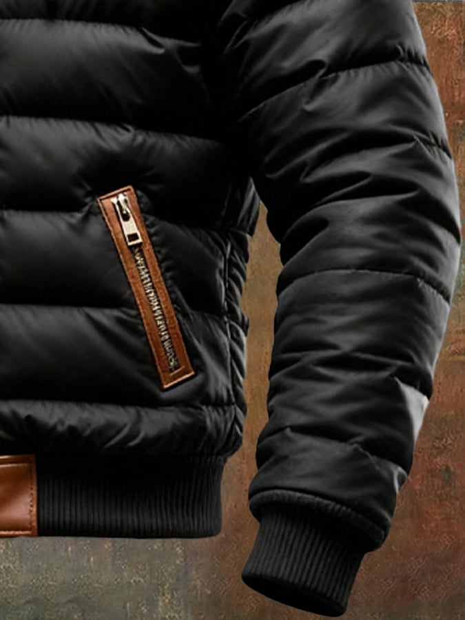 Men's Retro Padded Jacket with Double-Layered Collar, Warmly Lined with Cotton / Outdoor Jacket