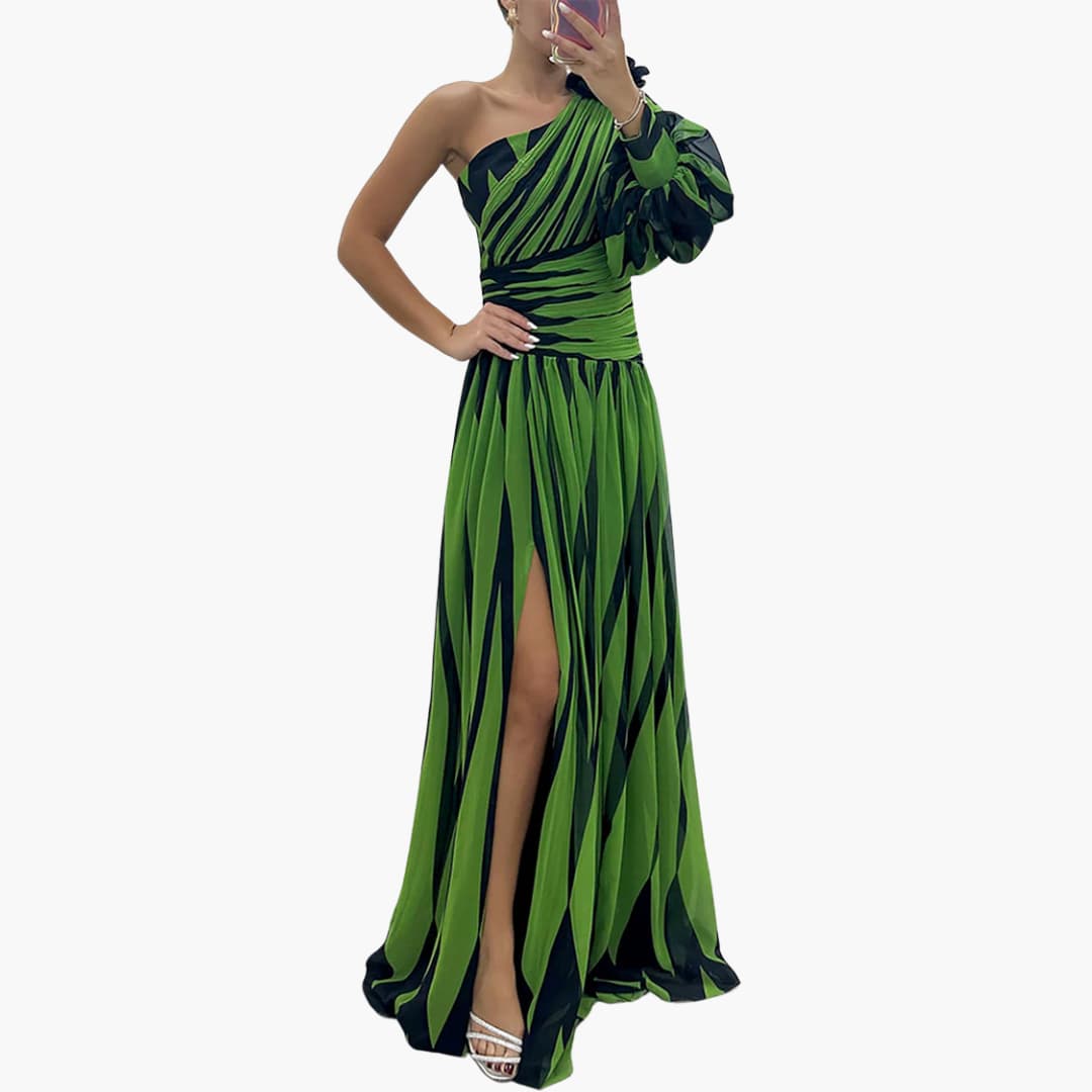 Carla – Elegant One-Shoulder Maxi Dress with Stripes