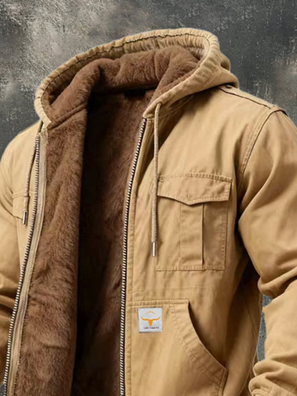 Men's Retro Outdoor Jacket with Warm Wool Lining