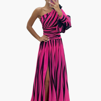 Carla – Elegant One-Shoulder Maxi Dress with Stripes