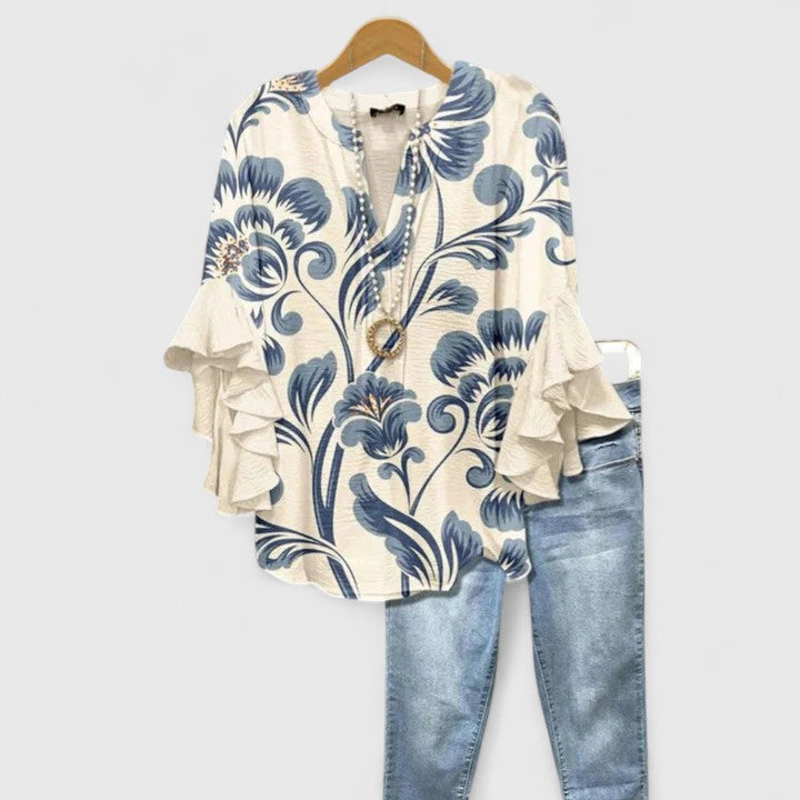 Floral Ruffle Sleeve Blouse