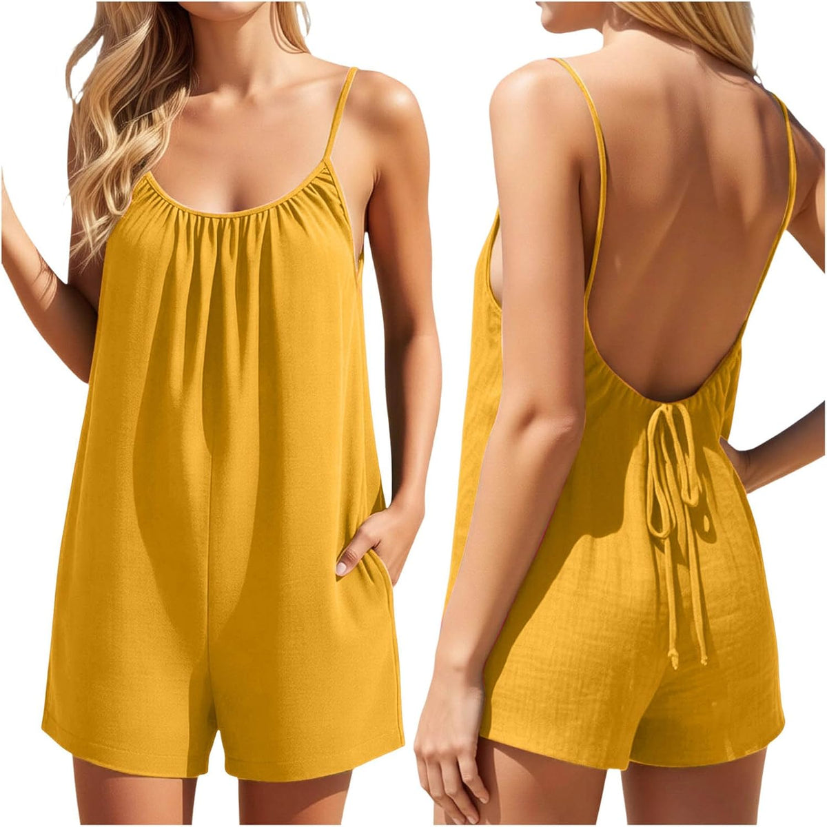 Women's Summer Sleeveless Casual Jumpsuit Chic Overalls Wide Fluid Large Size Jumpsuits Playsuit Short Beach Rompers Sexy Rompers with Pockets